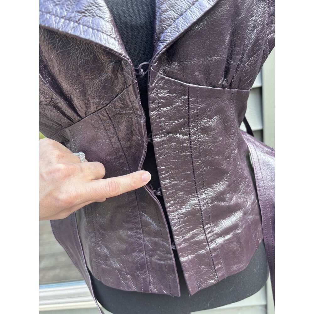 Arden B Y2K 100% Leather Eggplant Purple Corset Vest Medium Belted Cap Sleeve EC - Picture 5 of 9